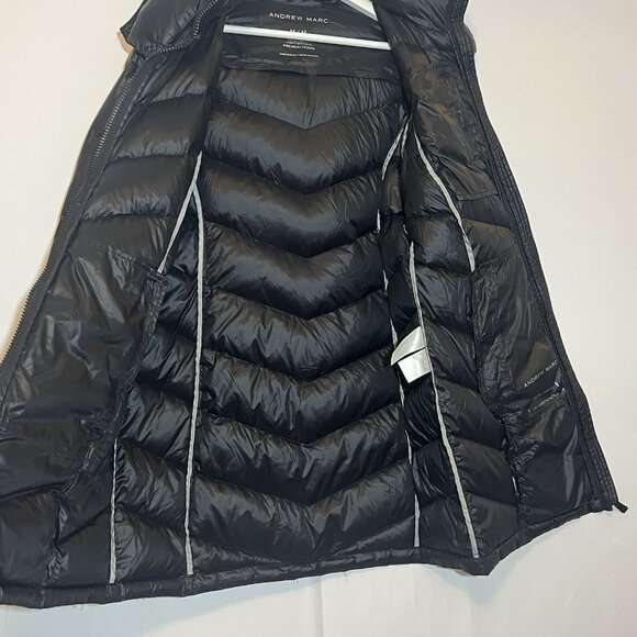 Andrew Marc Women’s Long Jacket Lightweight Hooded Down Quilted Black Medium - Picture 8 of 16